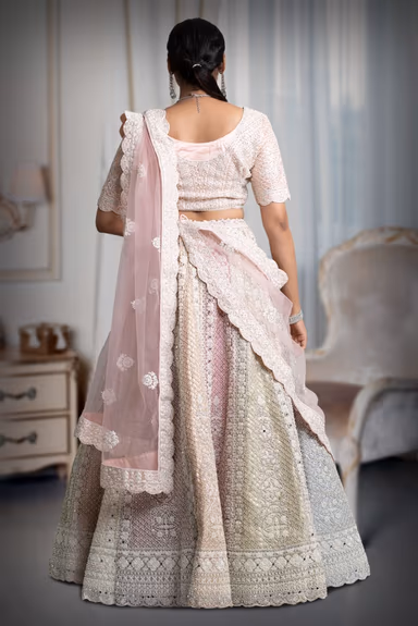 Pastel multi colours pearl work lehenga — view 5 of 5