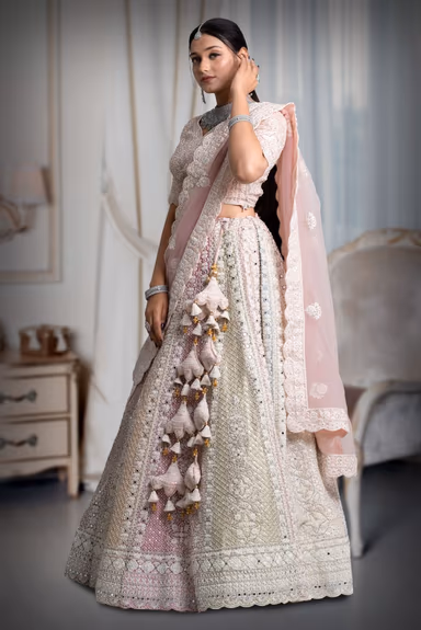 Pastel multi colours pearl work lehenga — view 3 of 5
