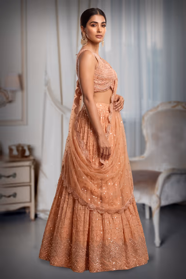 Pastel Peach Georgette  Heavy Worked Lehenga — view 3 of 3