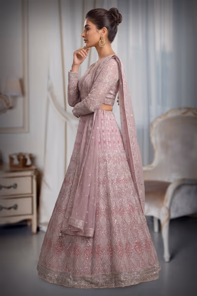 Pastel Peach Heavy Stone Worked Bridal Lehenga — view 3 of 3