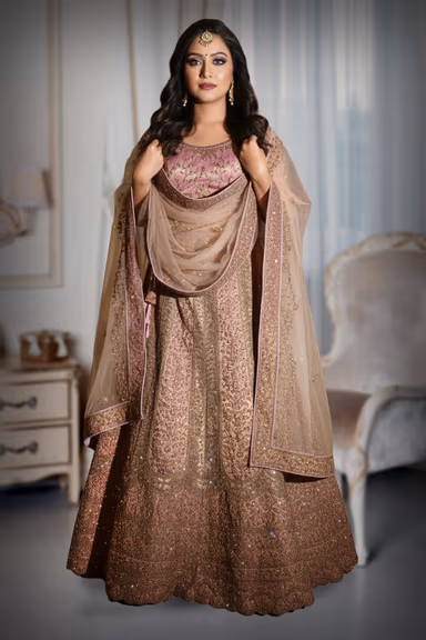 Elegant Pastel Pink lehenga, blazes with intricate embroidery and shimmering sequins — view 2 of 2