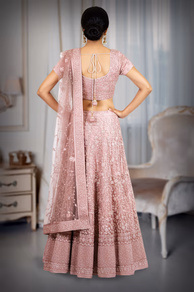Pastel Pink Wedding Lehenga With Stone Work And Threadwork Details Along With Same Color Dupatta — view 4 of 4