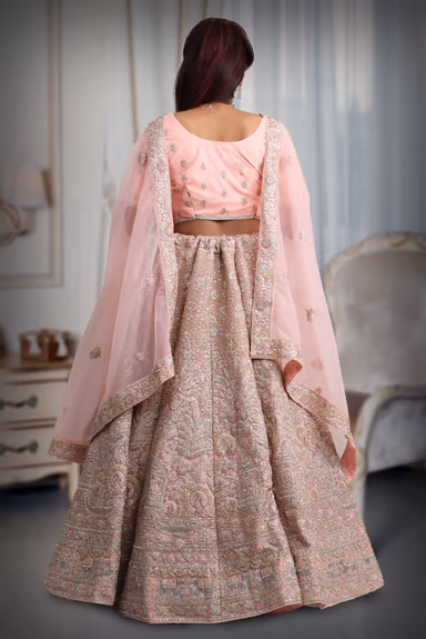 Peach  Jarkan stone net lehenga — view 5 of 5