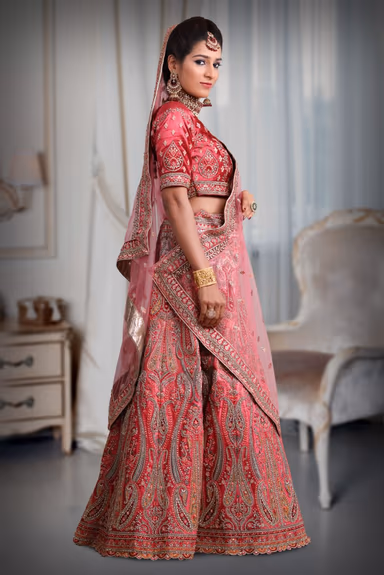 pink Double shade embroidery work lehenga — view 4 of 5