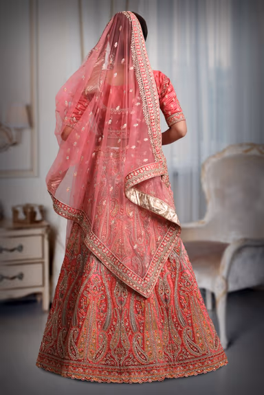 pink Double shade embroidery work lehenga — view 5 of 5