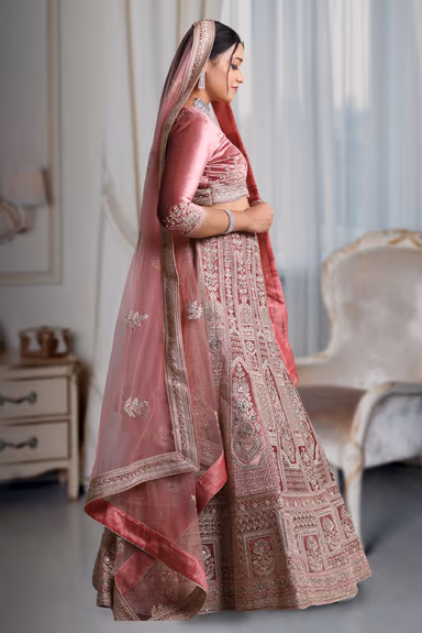 Pink golden work lehenga — view 4 of 5