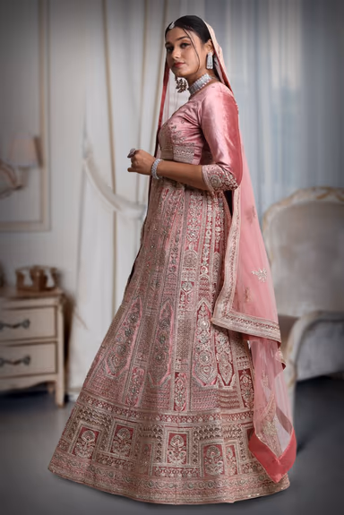 Pink golden work lehenga — view 3 of 5