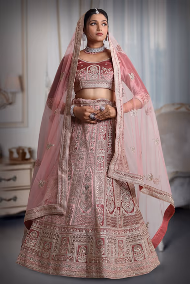 Pink golden work lehenga — view 2 of 5