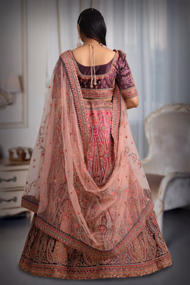 Pink & purple embroidery jarkan work lehenga — view 5 of 5