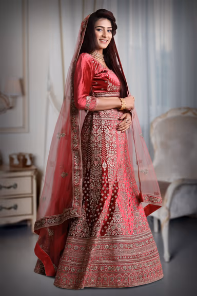 pink velvet jarkan work lehenga — view 4 of 5