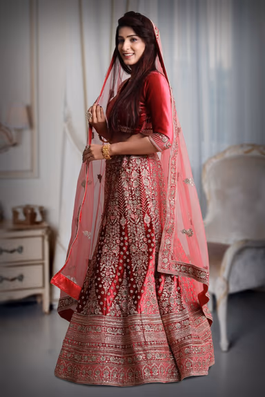 pink velvet jarkan work lehenga — view 3 of 5