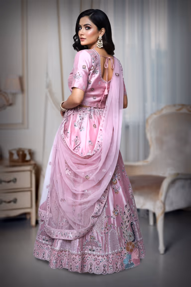 Pinkish lehenga in chiffon fabric — view 3 of 3