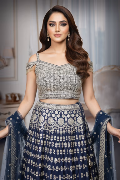 Printed & Embellished Navy Lehenga Choli — view 1 of 2