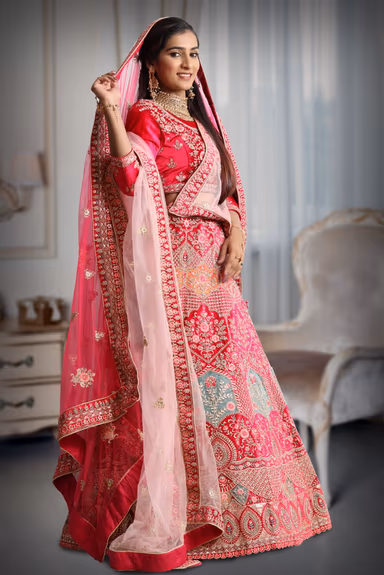 Rani pink embroidery sequins work lehenga — view 3 of 5