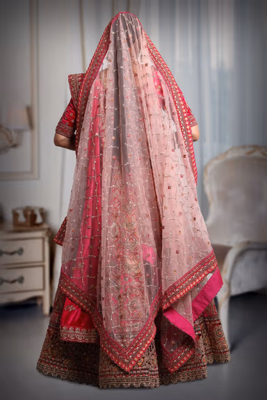 Rani pink lace & embroidery work lehenga — view 5 of 5