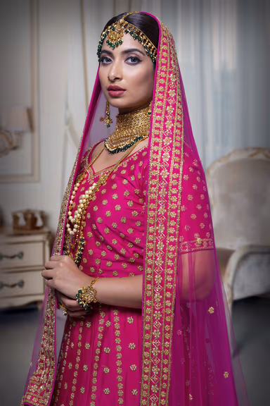 Rani pink motti silk lehenga — view 5 of 6