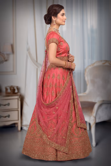 Rani Pink Lehenga With Pink Netted Duptta — view 3 of 3