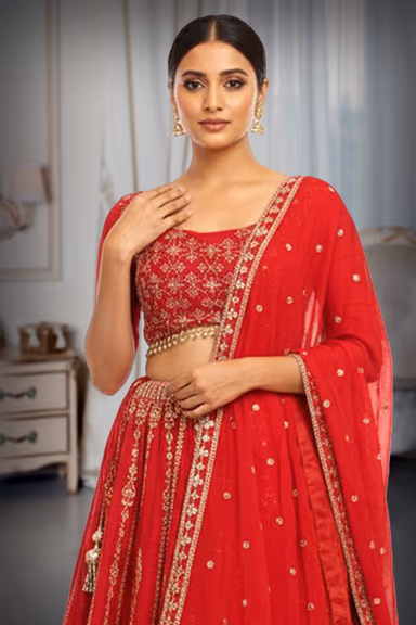 Rani Pink Lehenga With Heavy Threadwork And Sequin Work Details Along With Same Color Dupatta — view 1 of 2