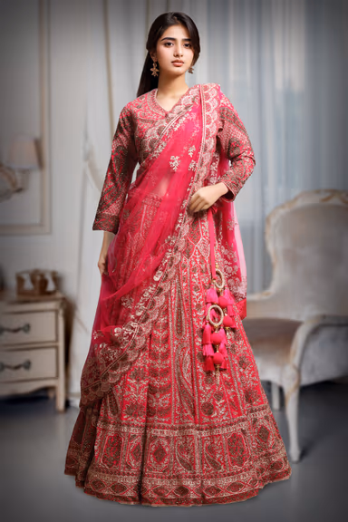 Rani Pink Heavy Worked Lehenga With Rich Embellishment Work In Skirt And Top Along With Heavy Net Dupatta — view 2 of 2
