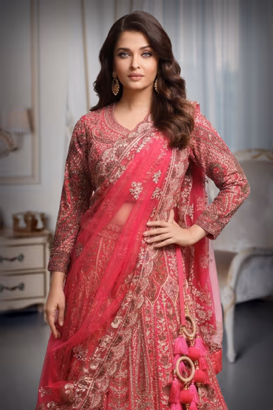 Rani Pink Heavy Worked Lehenga With Rich Embellishment Work In Skirt And Top Along With Heavy Net Dupatta — view 1 of 2