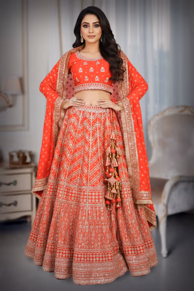Traditional Red Bridal Lehenga — view 2 of 4