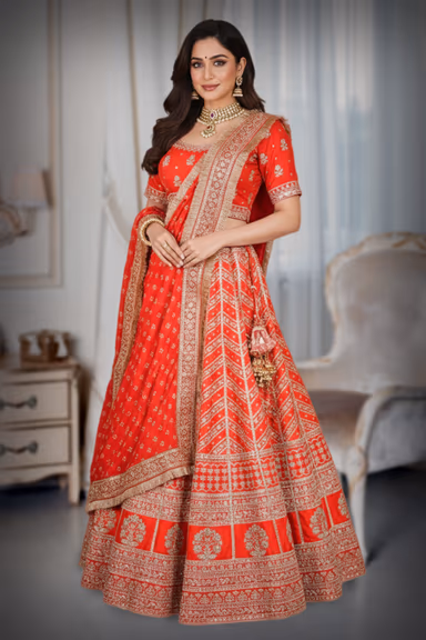 Traditional Red Bridal Lehenga — view 3 of 4