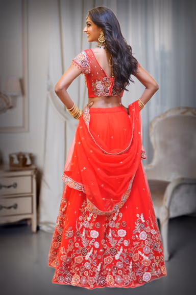Elegant Red Bridal Lehenga with Heavy Silver Floral Embroidery — view 3 of 3