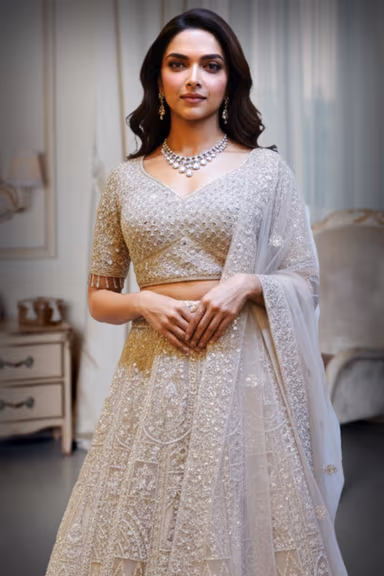 Regal Ivory Lehenga with Intricate Zardozi, Sequins, and Stone Embroidery — view 1 of 2