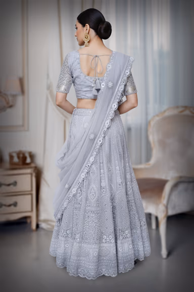 Sequeneced netted Greyish blue lehenga — view 3 of 4
