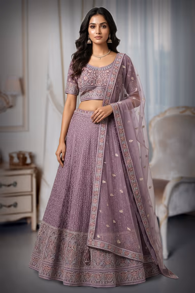 This Shimmering Pink Lehenga Set Showcases Heavy Geometric Sequin Work Throughout The Skirt Paired With A… — view 2 of 3