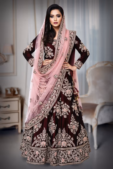 Short gown with a velevet finish zari work — view 2 of 3