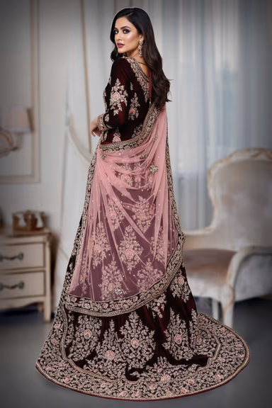 Short gown with a velevet finish zari work — view 3 of 3