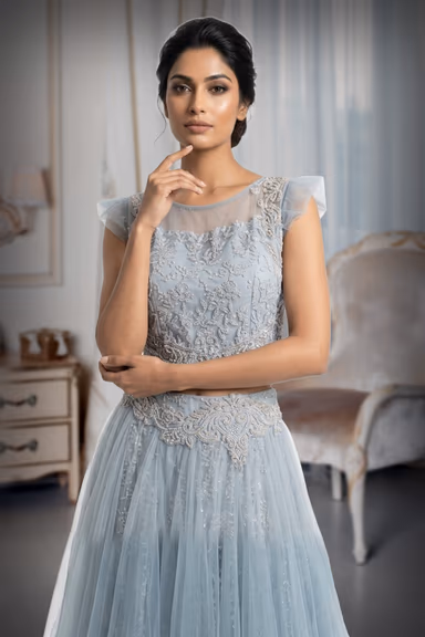 Grey Sleeveless Lehenga — view 1 of 3