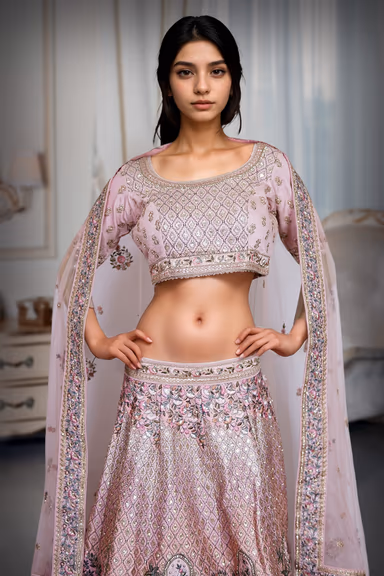 Soft Blush Pink Tone, Exuding Grace And Opulence Traditional Indian Bridal Lehenga. — view 1 of 2