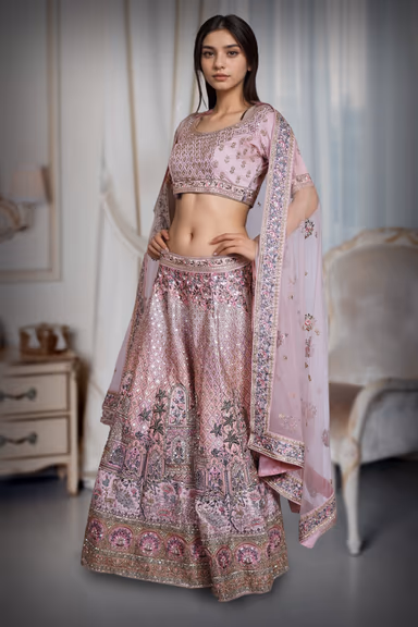 Soft Blush Pink Tone, Exuding Grace And Opulence Traditional Indian Bridal Lehenga. — view 2 of 2