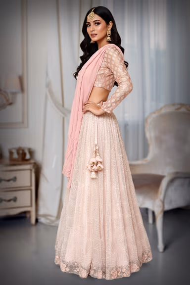 Spanish pink blouse with a nude coloured skirt — view 3 of 3