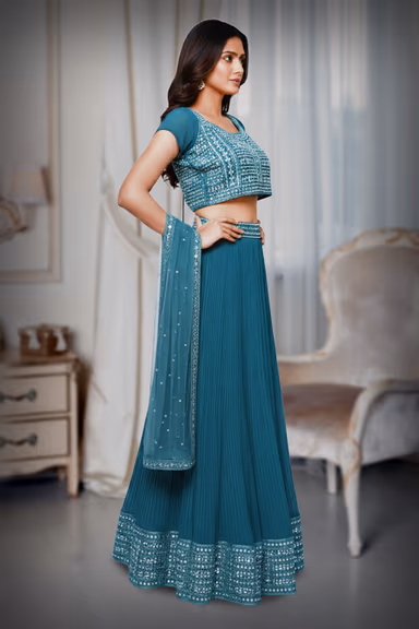 Teal blue in Georgette lehenga — view 3 of 4