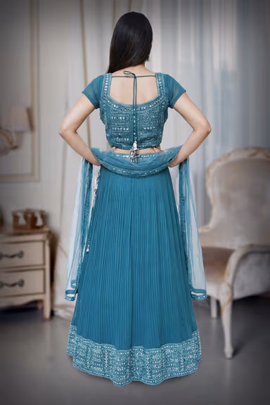 Teal blue in Georgette lehenga — view 4 of 4