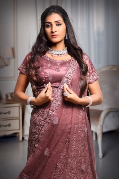 Heavy Threadwork Dark  Mauve Lehenga With Shimmery Work Minimal Blouse And Same Color Dupatta — view 1 of 5