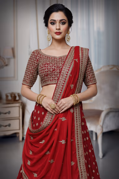 Timeless Red Bridal Silk Lehenga with Elegant Butta Work and Classic Blouse — view 1 of 4