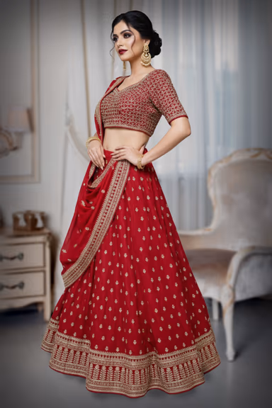 Timeless Red Bridal Silk Lehenga with Elegant Butta Work and Classic Blouse — view 4 of 4