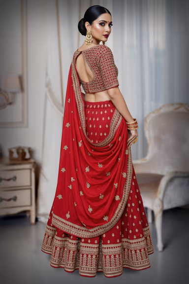 Timeless Red Bridal Silk Lehenga with Elegant Butta Work and Classic Blouse — view 3 of 4