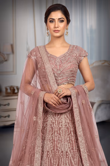 Twilight Mauve Lehenga With Intricate Stone Work And Threadwork Details — view 1 of 3