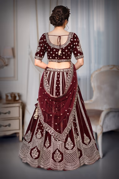 Velvet jam red bridal lehenga — view 4 of 4