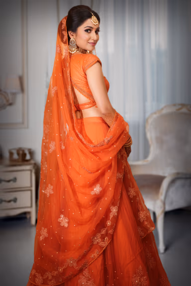 Vibrant Orange Lehenga with Thread and Sequin Work — view 4 of 4