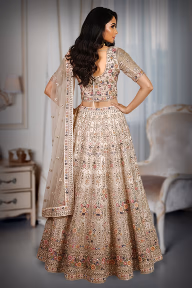 White Floral Bridal Lehenga, — view 3 of 3