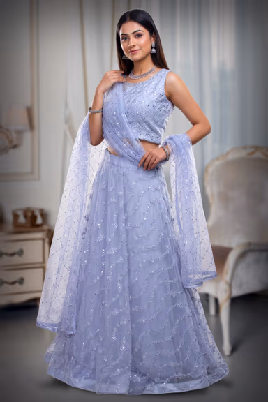White Minimal Net Lehenga With Threadwork Details And Same Colour Dupatta — view 3 of 3