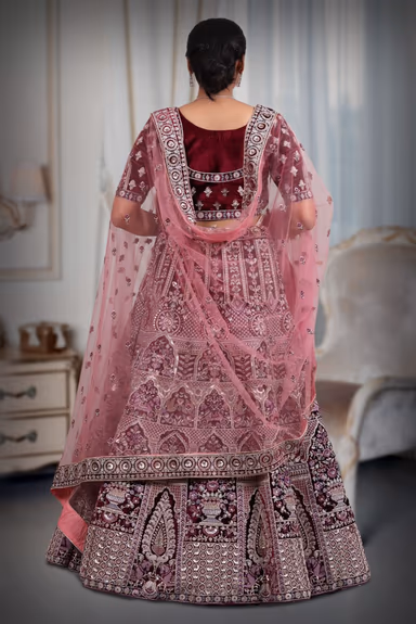 Wine  beds & embroidery heavy design lehenga — view 5 of 5