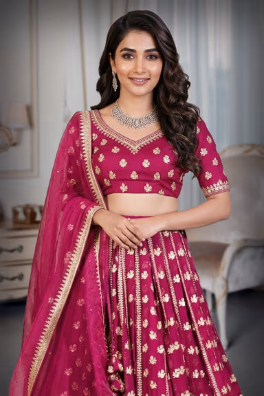 Wine Colour Lehenga With Heavy Stone Work And Threadwork With Same Colour Dupatta — view 1 of 2