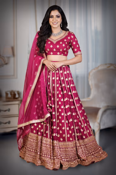 Wine Colour Lehenga With Heavy Stone Work And Threadwork With Same Colour Dupatta — view 2 of 2